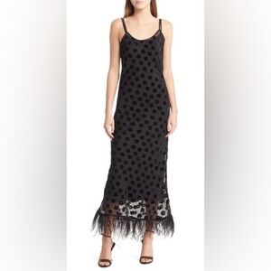 Charles Henry Feather Trim Slipdress in Black Daisies at Nordstrom